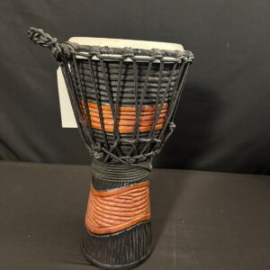 Toca African Black and Brown 8" Djembe with attached woven black strap, 16" tall