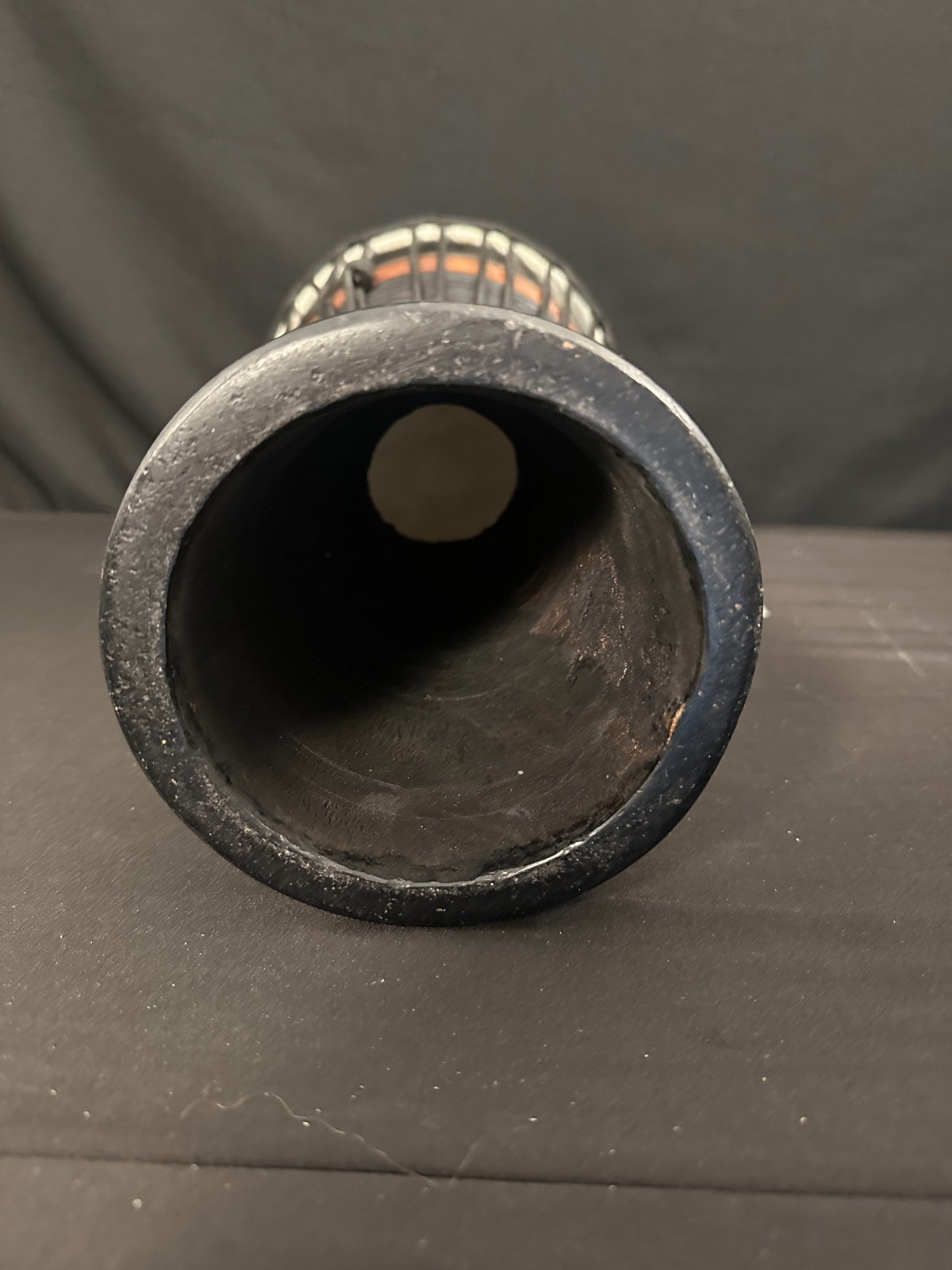 Toca African Black and Brown 8" Djembe with attached woven black strap, 16" tall - Image 6