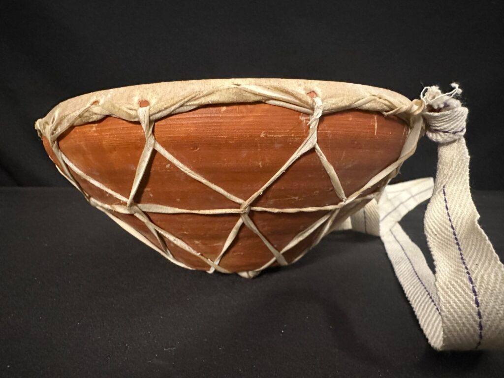 MKS Kolkata 7.5" decorated Indian Hand Drum, clay, with strap, known as Nagada