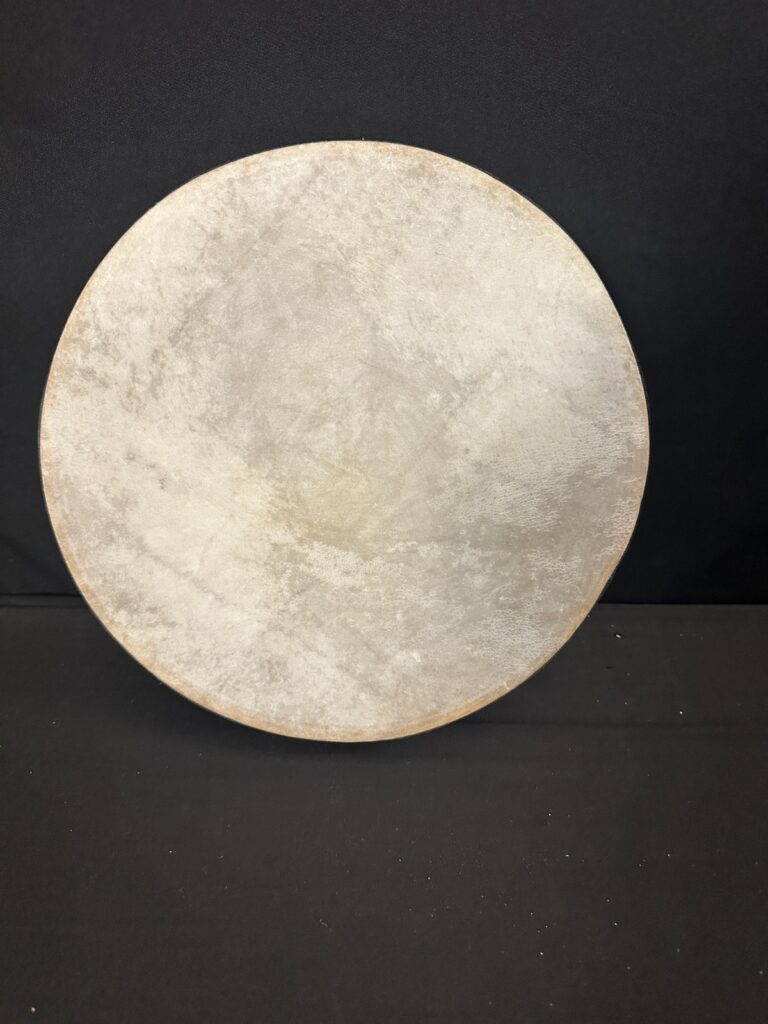 12" x 2" Unbranded, decorated Ocean Drum, skin, light brown with gray and gold