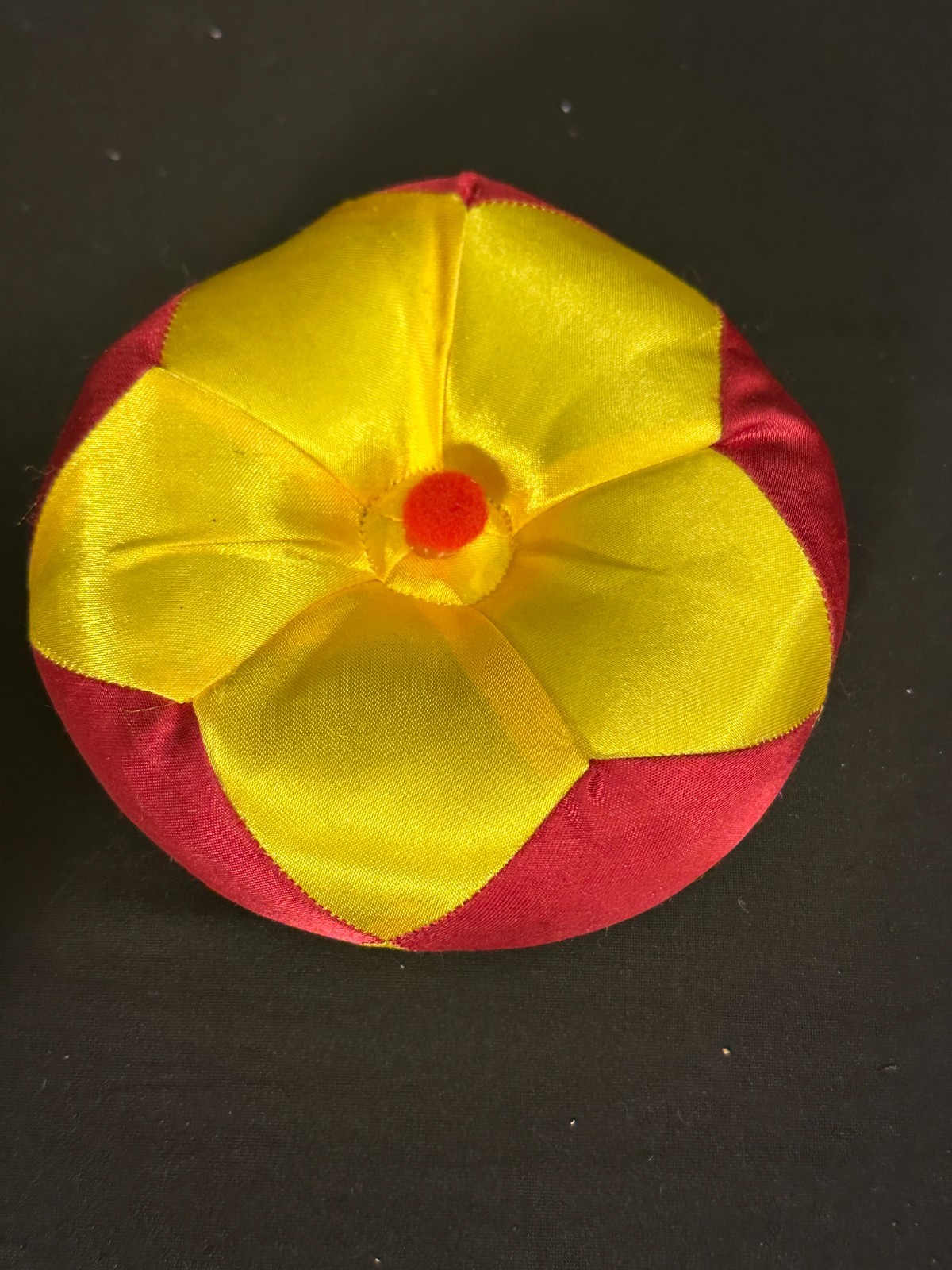 5" Brass singing bowl with red and yellow cushion, 2.5" deep, NO BEATER - Image 4