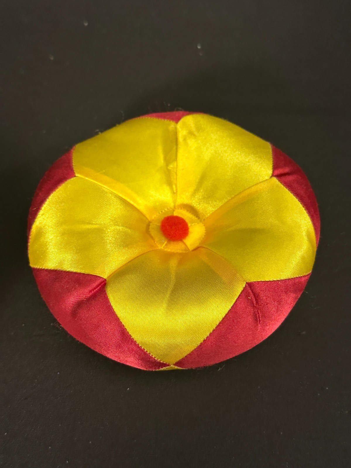 5" Brass singing bowl with red and yellow cushion, 2.5" deep, NO BEATER - Image 5