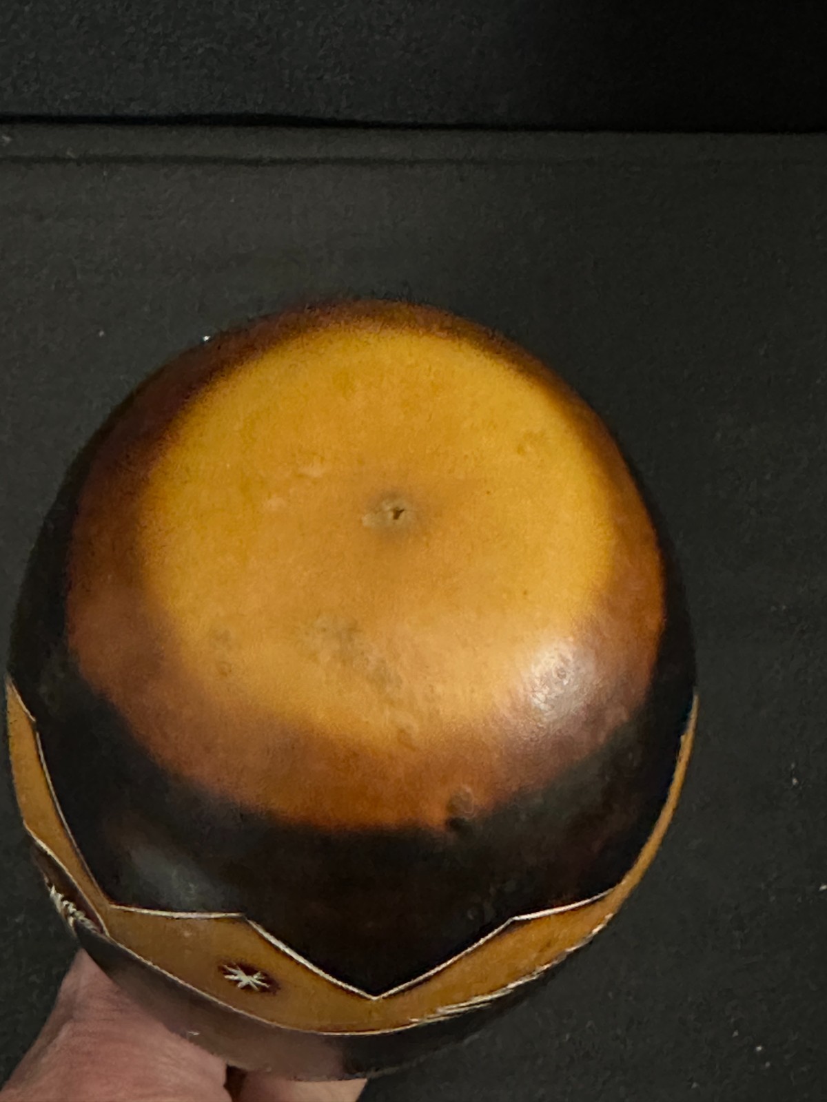 8" unbranded gourd shaker, brown, black, lots of detail work - Image 5
