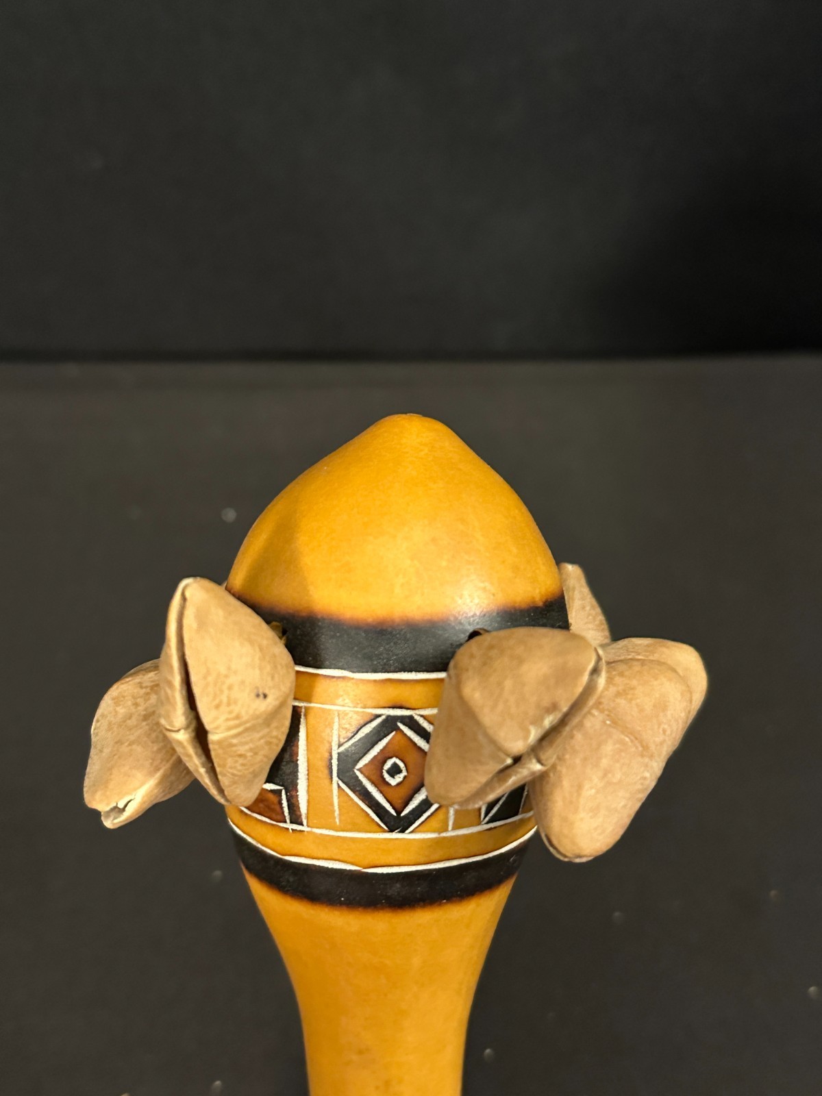 7" Small African Gourd Shaker with nut shells and red tasseled strap - Image 3