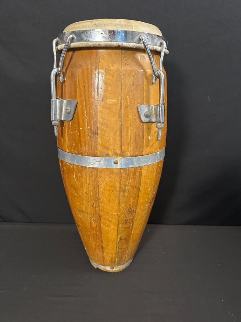 8" Single Conga Drum, 22" tall, wood with metal hardware, head is good