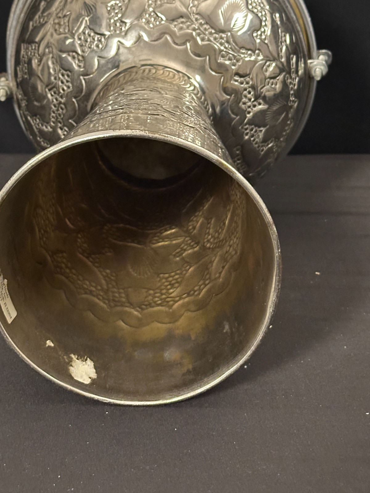 Beautiful 10" Hand Hammered Aluminum Darbuka, 15.5" tall, silver, head is good - Image 4