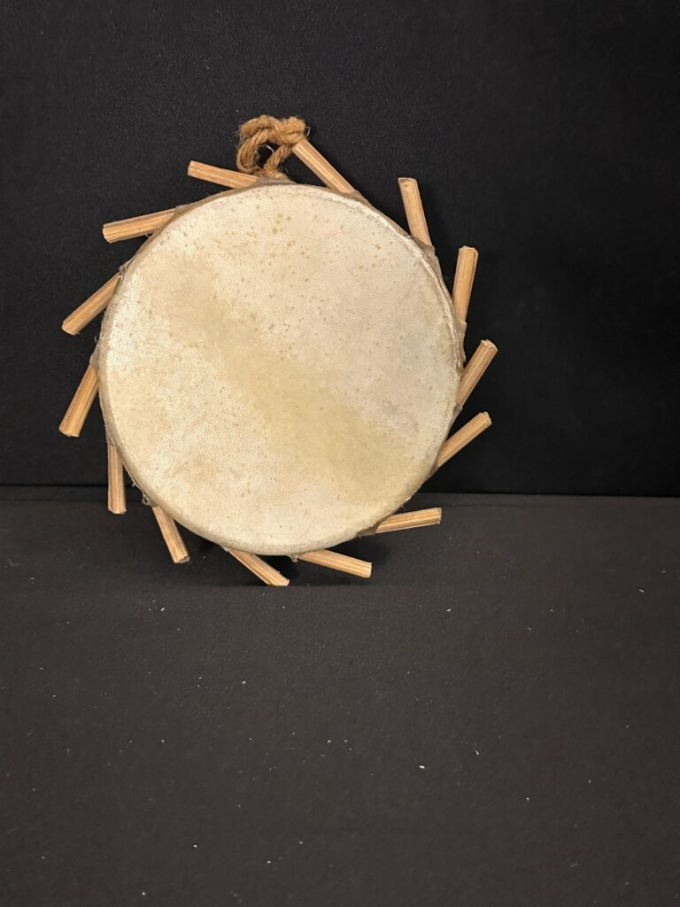 Nigerian 5" Clay hand drum, known as sakara, skin head, good condition