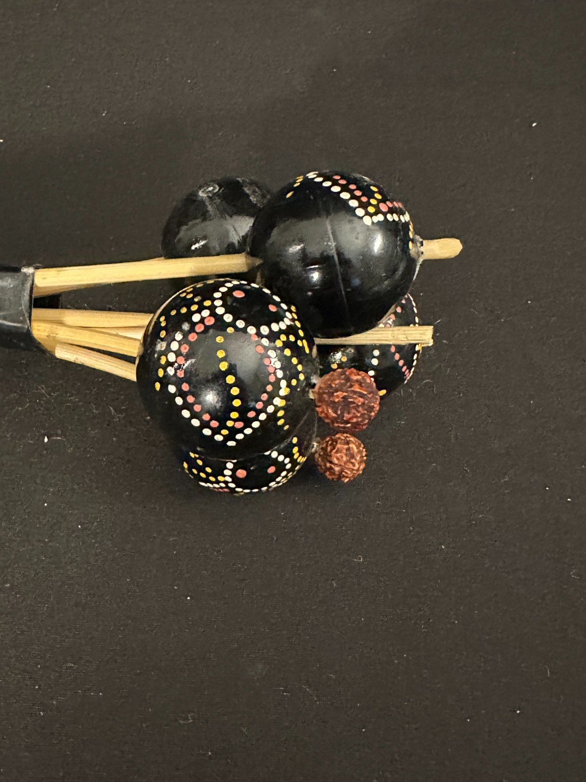 Ball Shaker on a Stick, black with details, 12" long, balls are 1.5" diameter - Image 2