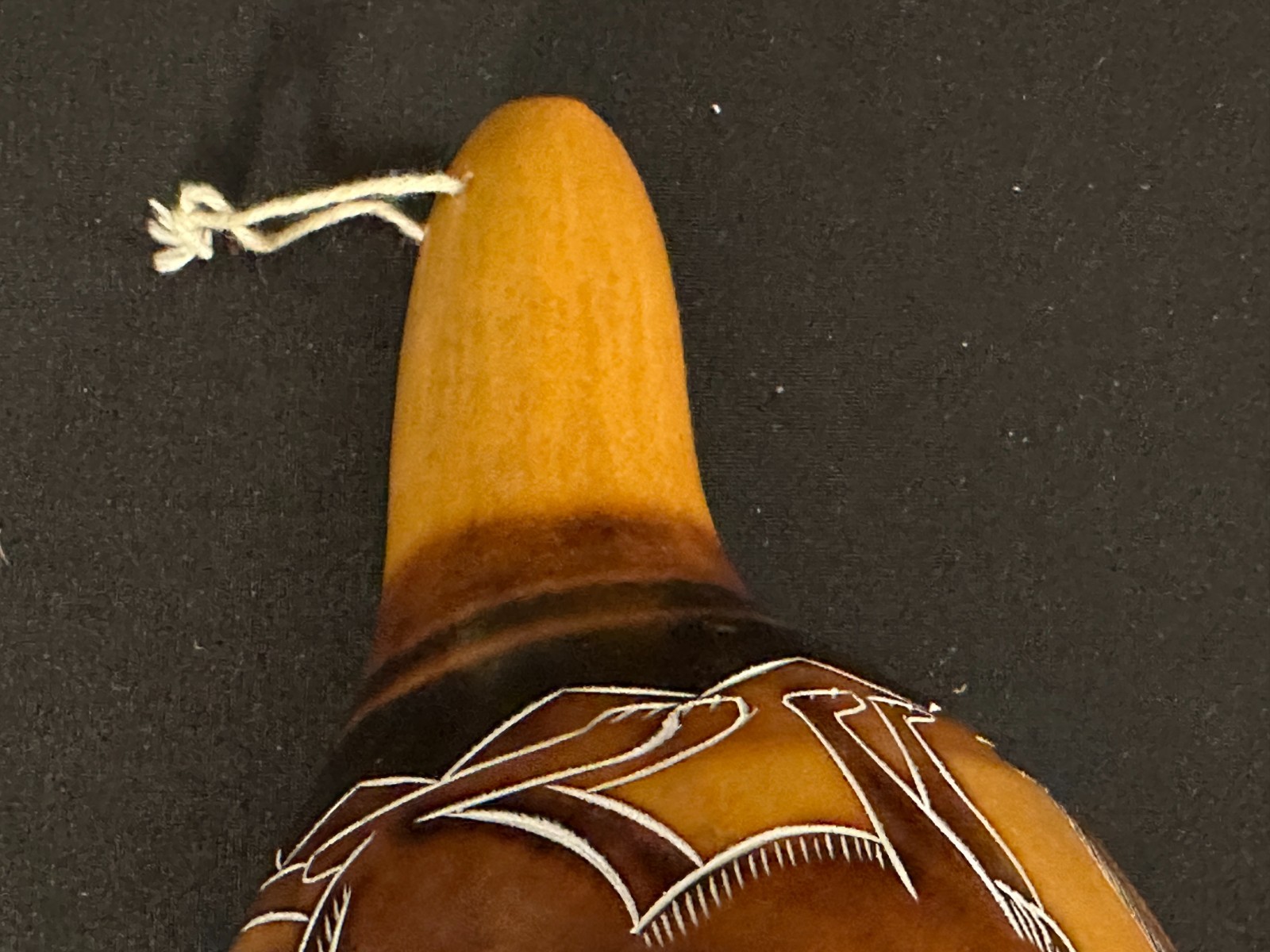 7" Gourd shaker with fox painted details brown and black, tells a story - Image 8