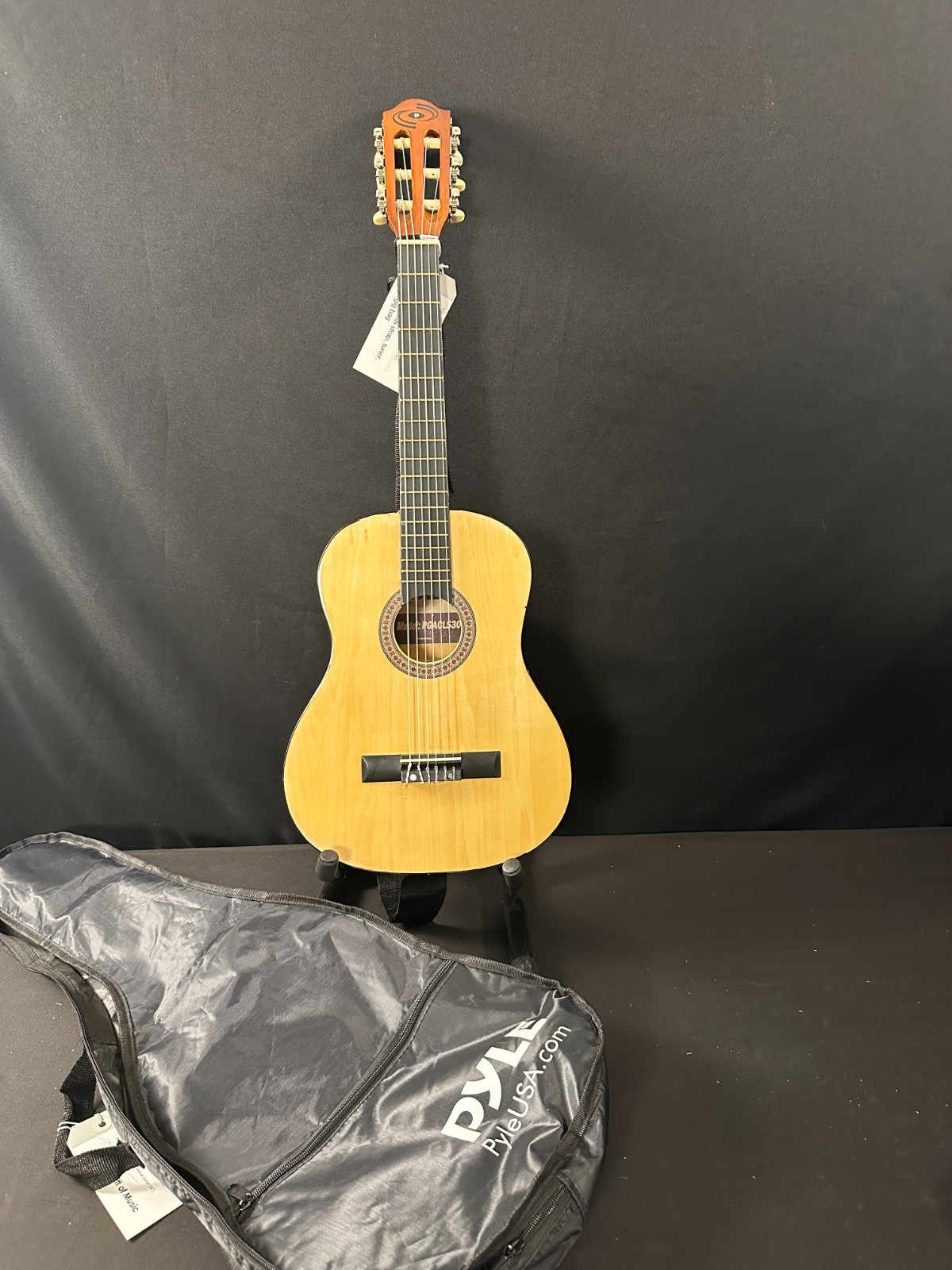 Pyle PGACLS30 Junior Classical Guitar, 30", with strap, tuner, and black gig bag