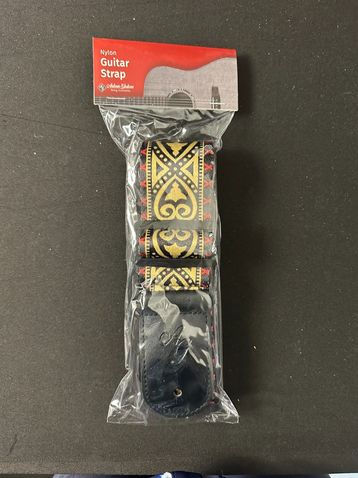 New Antonio Guiliani Gold, Red, and Black Adjustable Nylon Guitar Strap - Image 2
