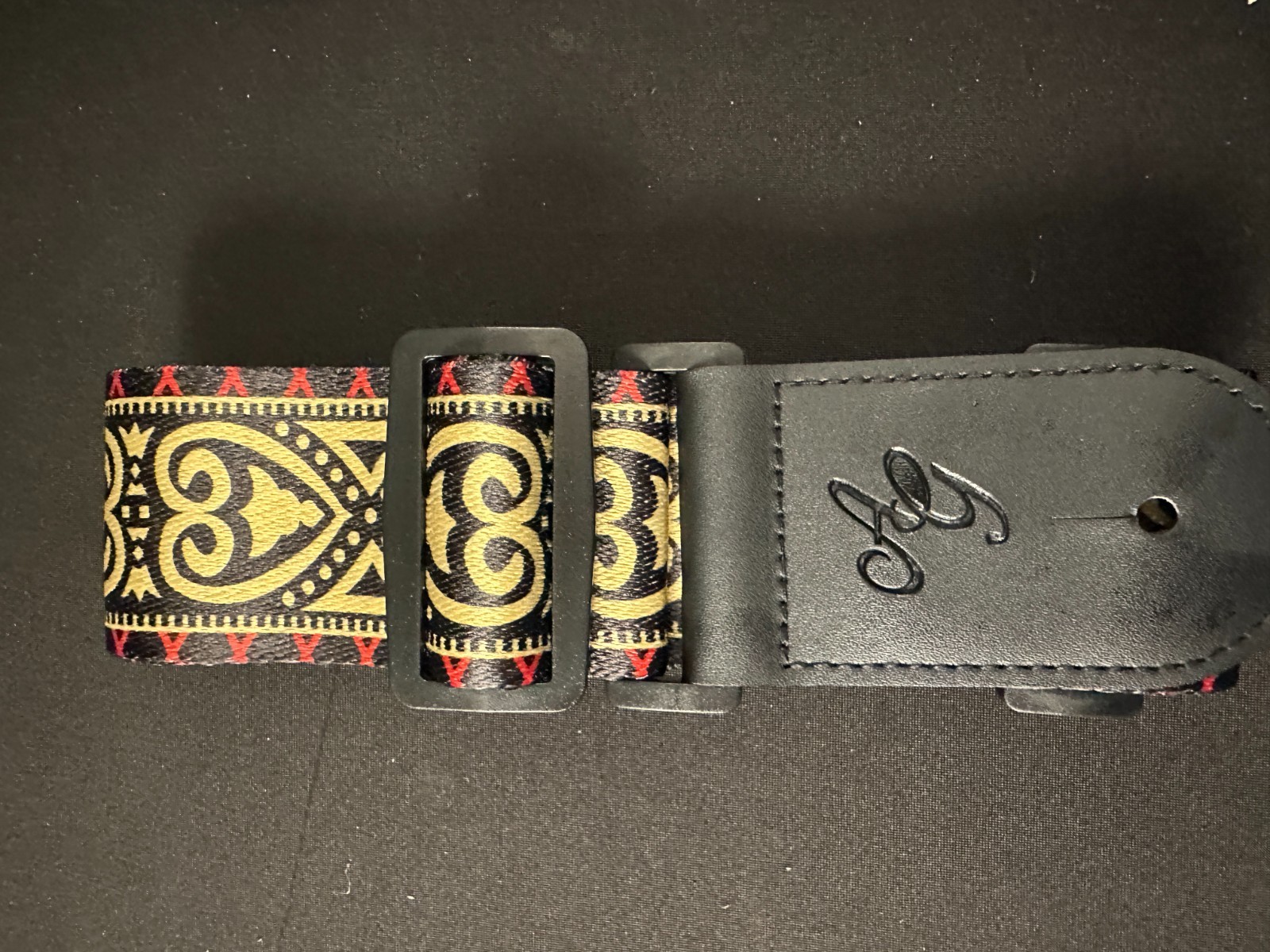 New Antonio Guiliani Gold, Red, and Black Adjustable Nylon Guitar Strap - Image 4