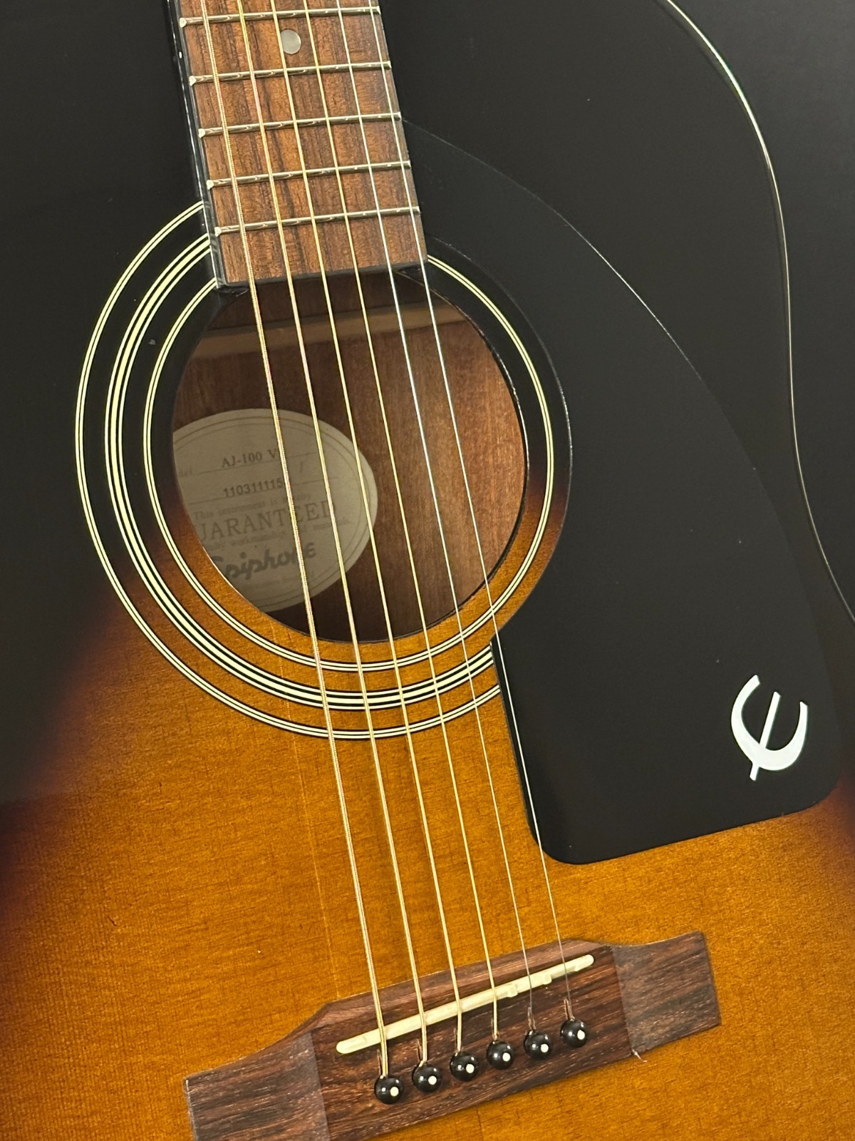 Epiphone AJ-100 VS Acoustic Guitar w/ gig bag, Advanced Jumbo, Vintage Sunburst - Image 7
