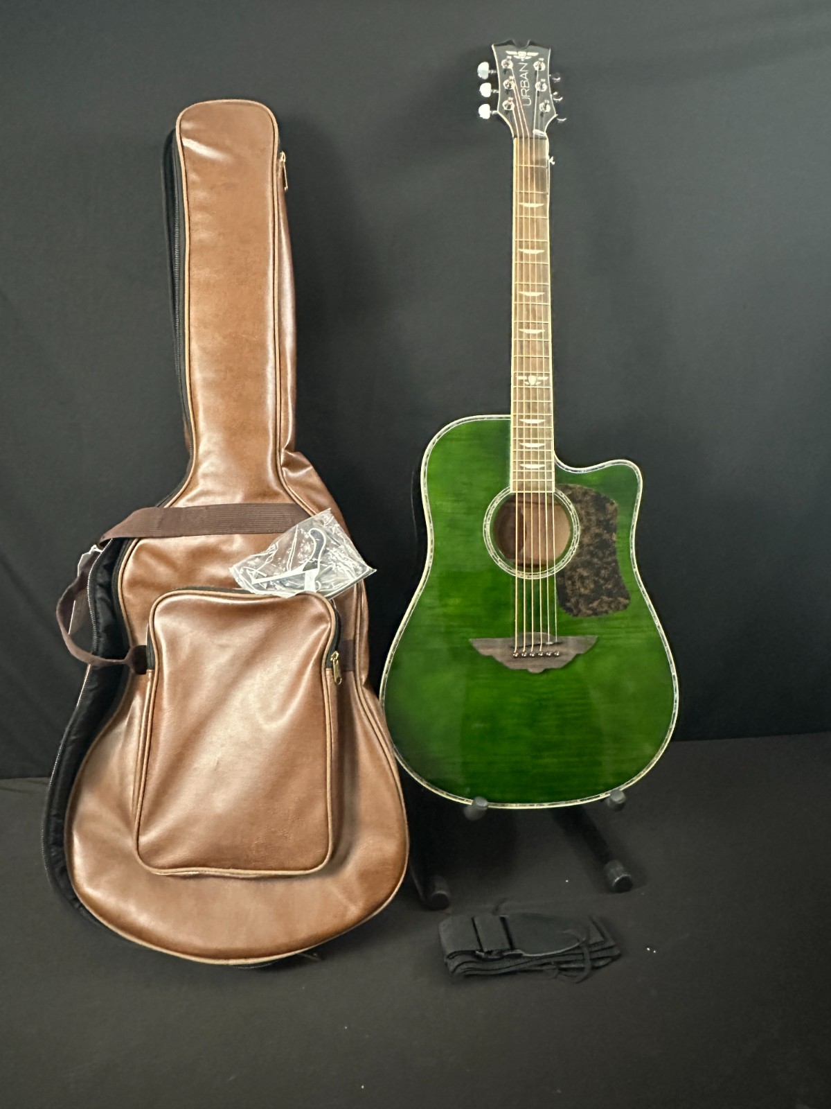 Keith Urban Player Acoustic Guitar, green, with strap, picks, capo, and gig bag - Image 2