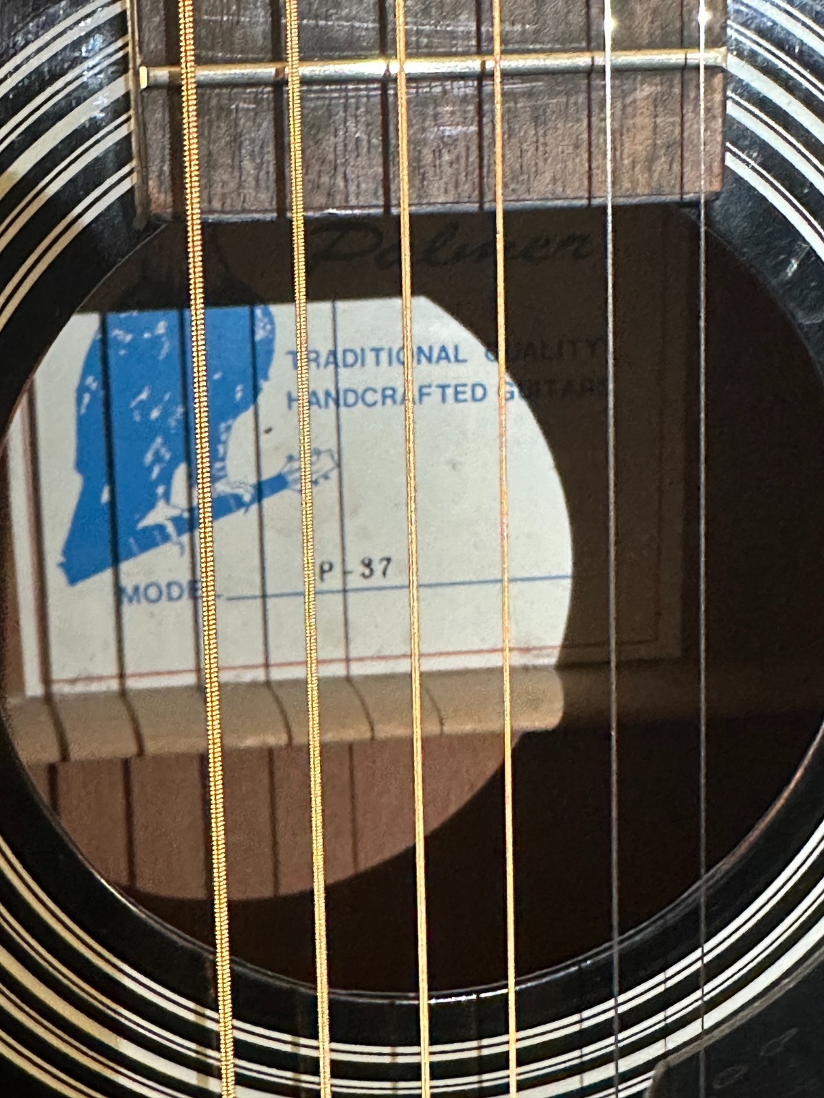 Vintage 1970's Palmer P-37 Acoustic Guitar, black, red case, steel strings - Image 8