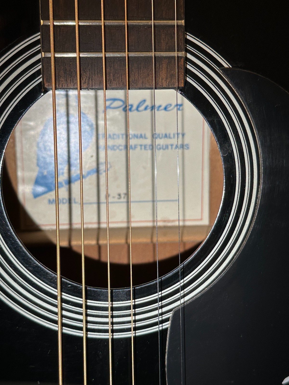 Vintage 1970's Palmer P-37 Acoustic Guitar, black, red case, steel strings - Image 9