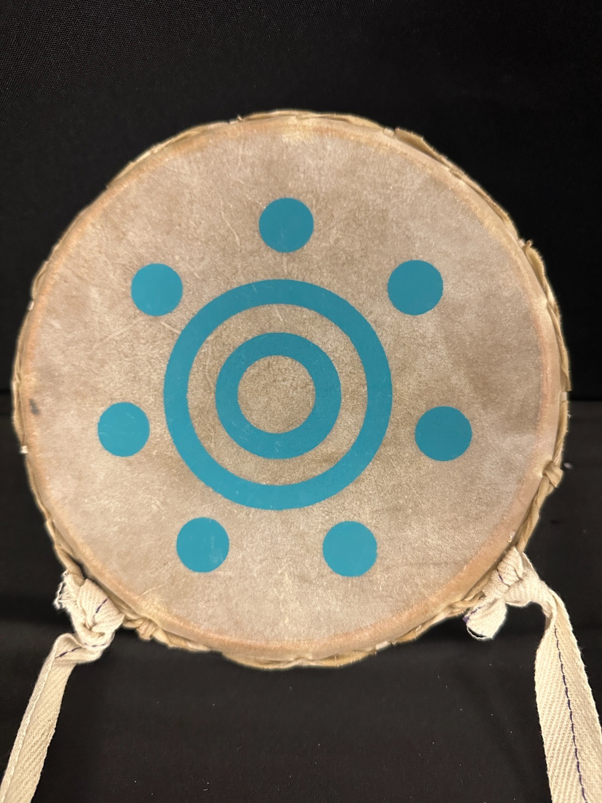 MKS Kolkata 7.5" decorated Indian Hand Drum, clay, with strap, known as Nagada - Image 8