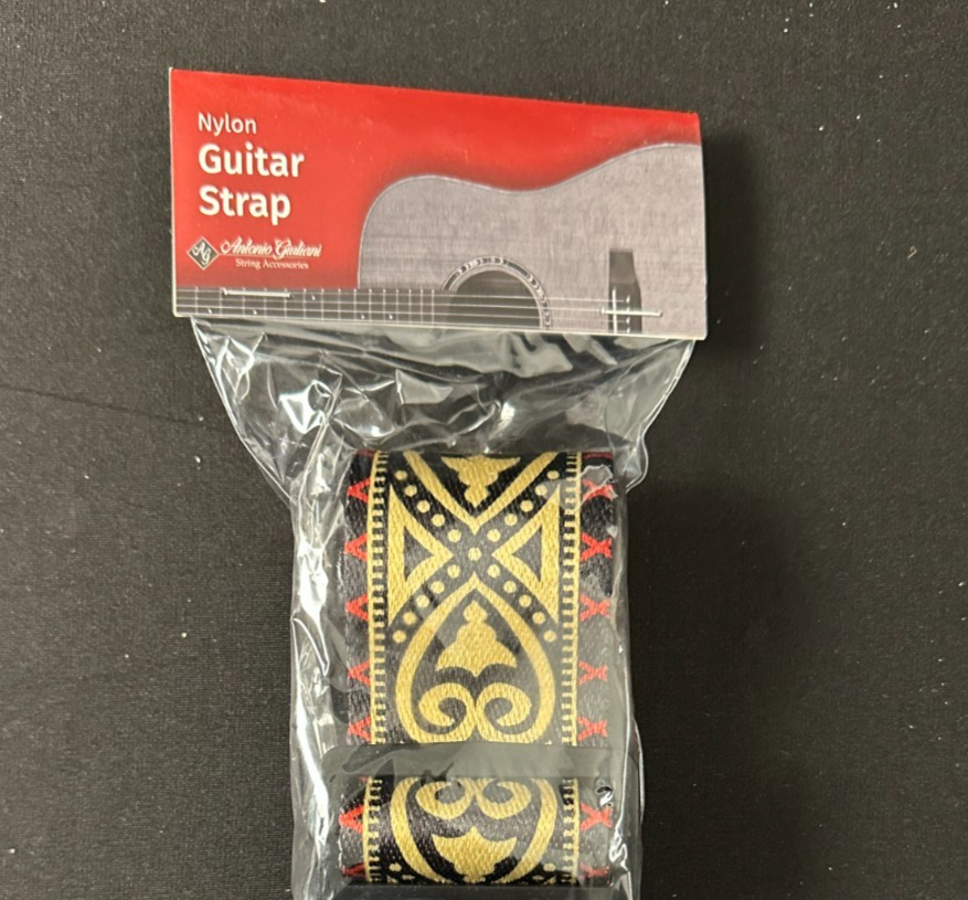 New Antonio Guiliani Gold, Red, and Black Adjustable Nylon Guitar Strap - Image 6