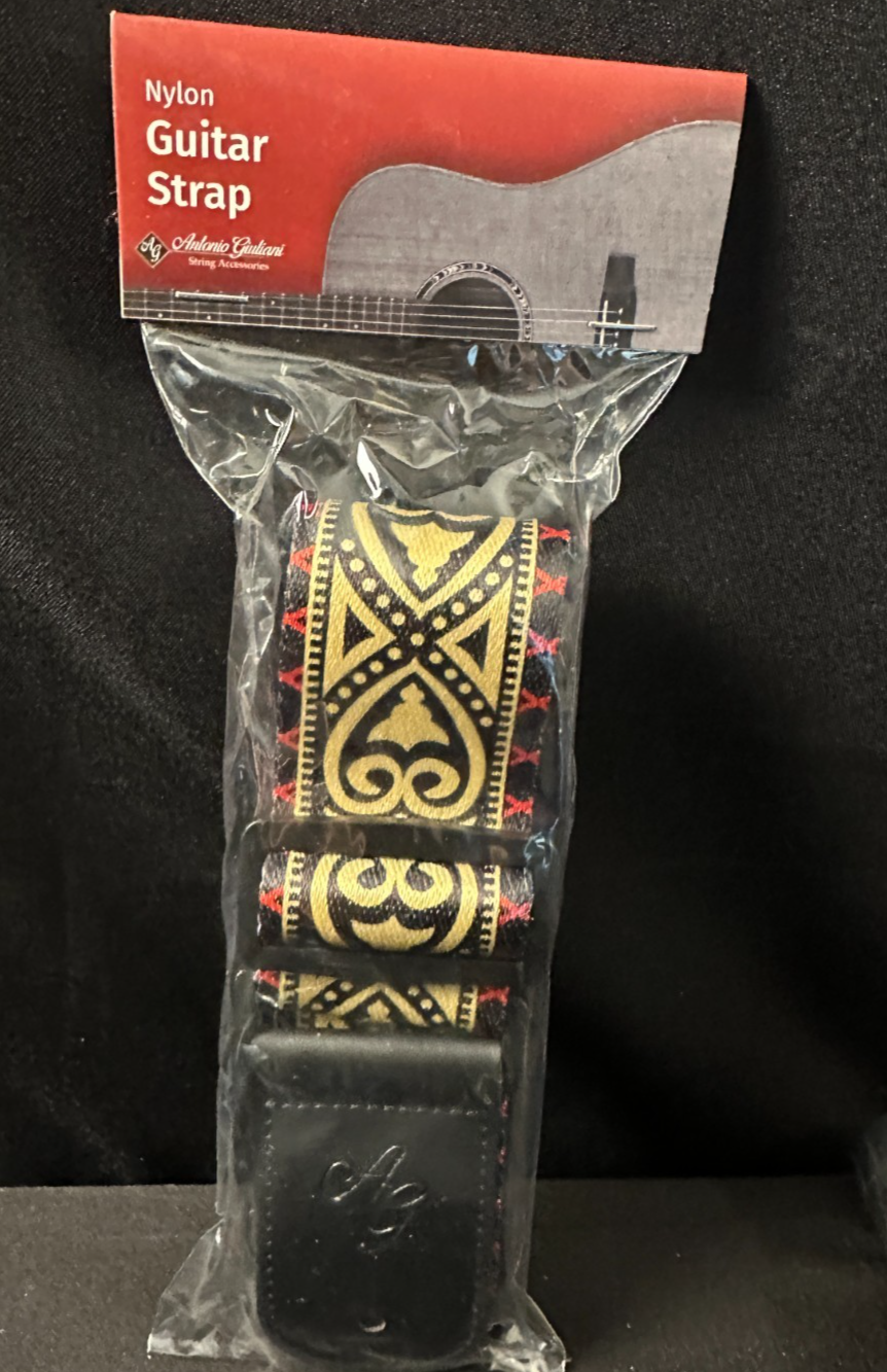 New Antonio Guiliani Gold, Red, and Black Adjustable Nylon Guitar Strap - Image 7